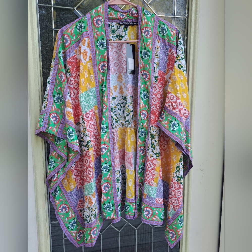 TOLANI COLLECTION WOMEN'S PRINTED OPEN FRONT WOVEN KIMONO MULTICOLOR SzM NWT!